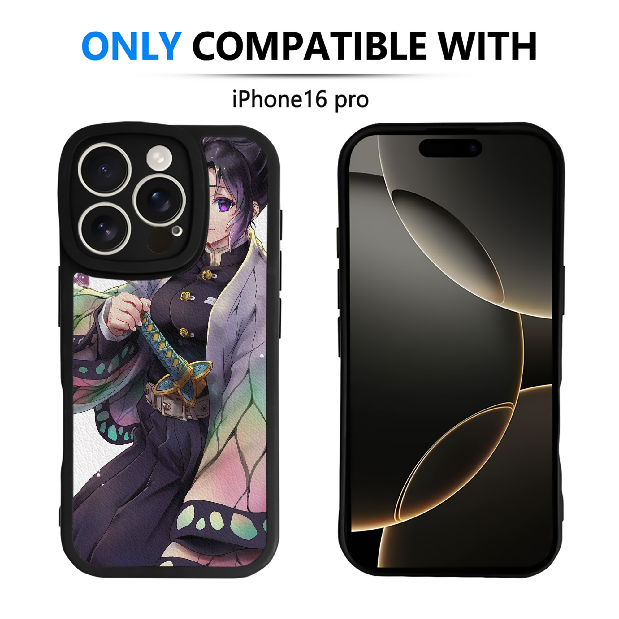 （画像用） 鬼滅の刃（きめつのやいば）蟲柱-胡蝶 しのぶ／こちょう しのぶ Kochou Shinobu 【iPhone 16シリーズ対応】シリコンスマホケース（レザー調） 材質：シリコン